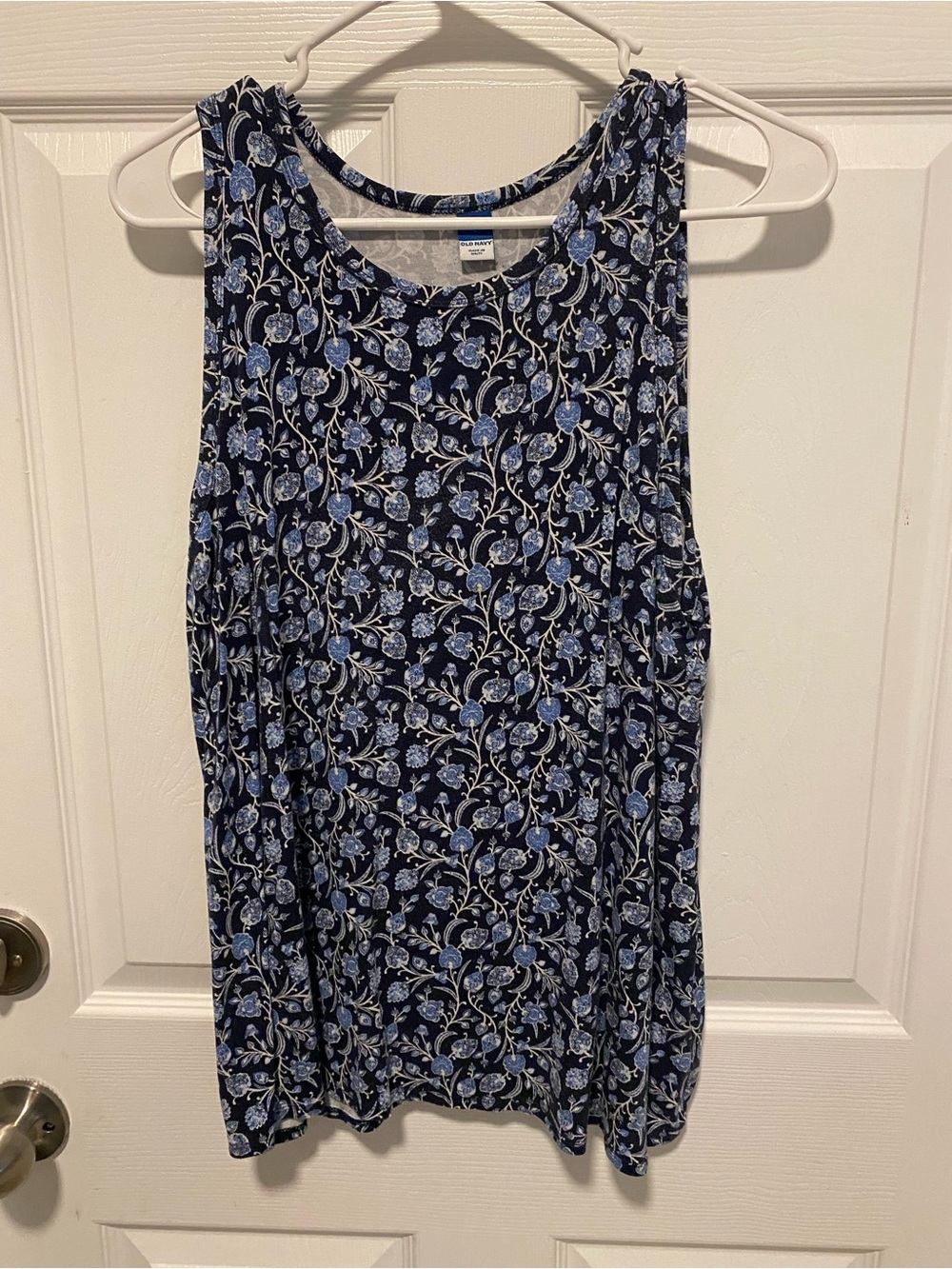 Sleeveless Navy Blue Floral Tank Top